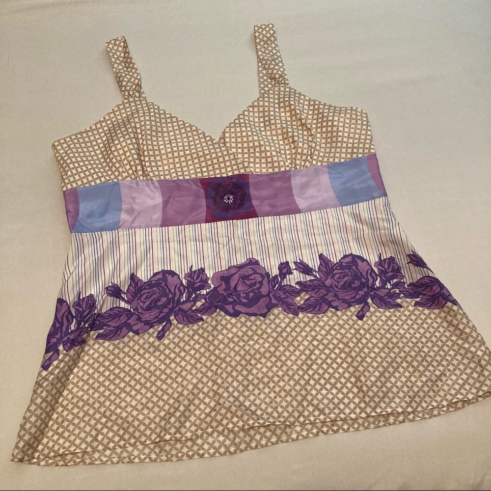 Silk HALOGEN Floral Mixed Media Smock Dress Tank Top